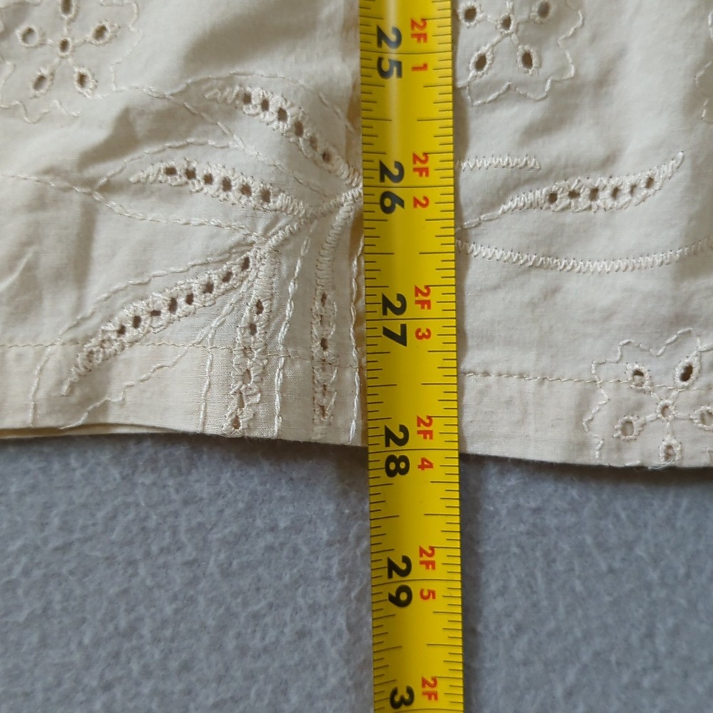 Free Planet Mens Cream Eyelet Embroidered Cotton Short Sleeve Shirt Medium - Picture 8 of 8